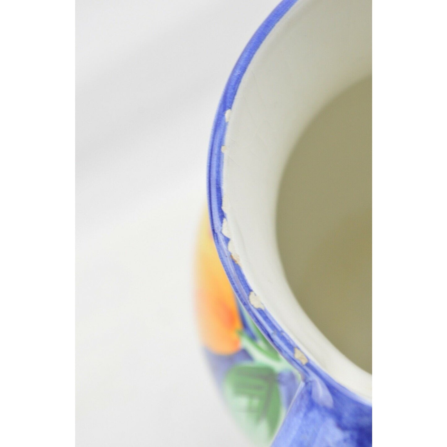 Ceramic Pitcher Colorful Fruit Blue Hand Painted Made in Italy by Ancora 8''