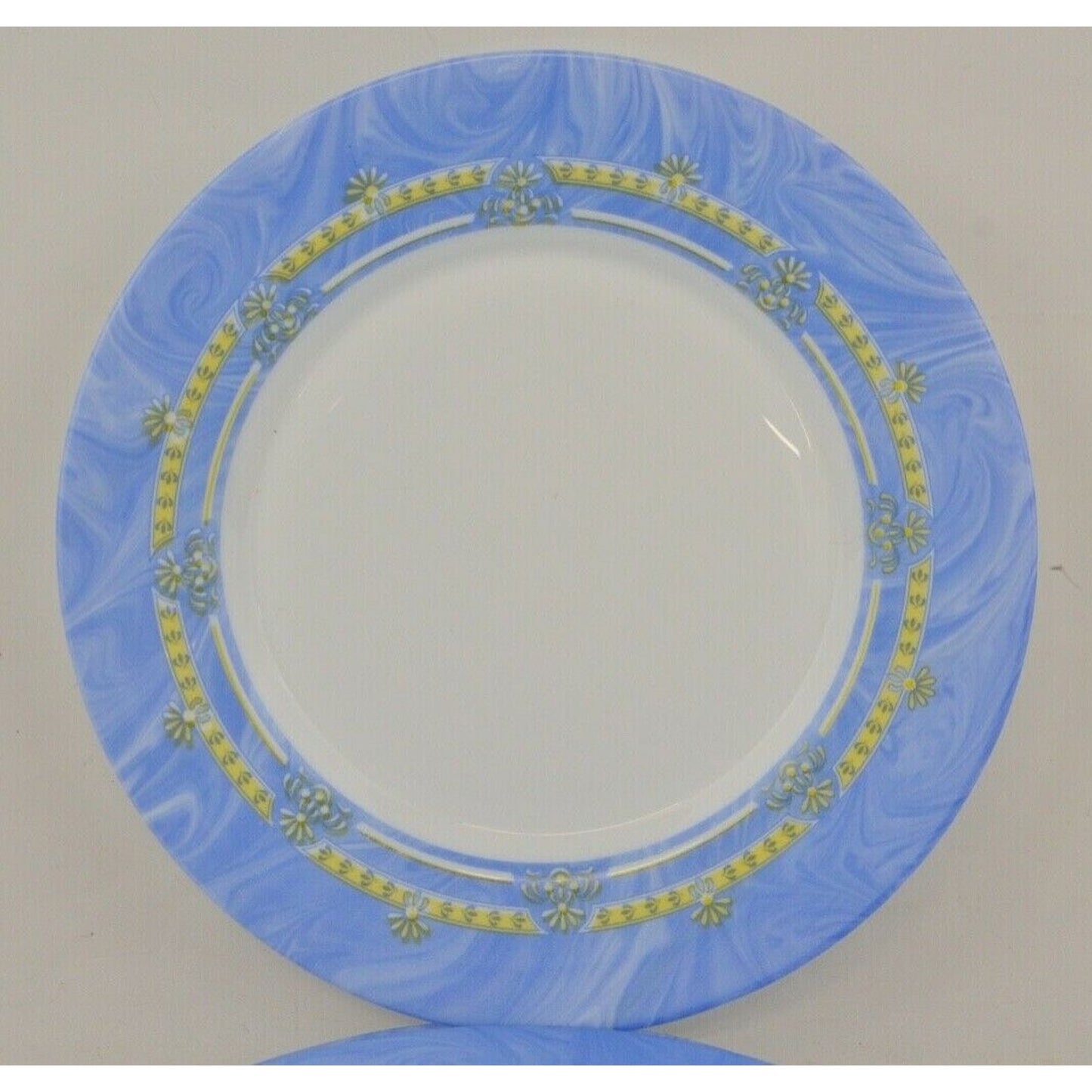 Set Of 4x Bormioli Rocco Salad Plate Blue Gold White Made Spain #43 7"