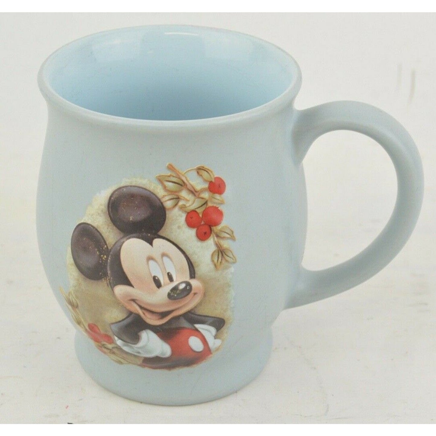 Mickey Mouse Ceramic Coffee Cup Mug Soft Blue 3D Raised Blue  Red Flowers Disney