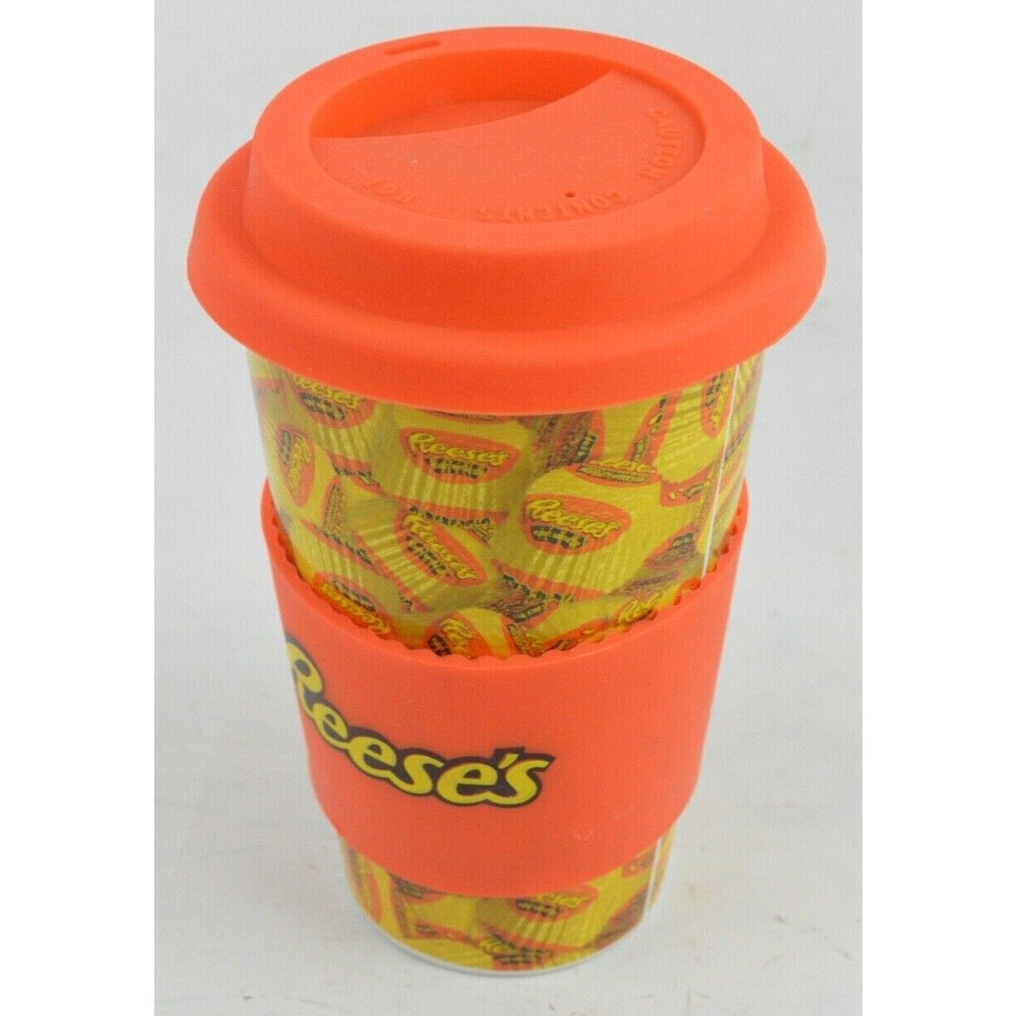 Reese's Peanut Butter Ceramic Coffee Mug Cup Tumbler 16oz Silicone Lid Grip