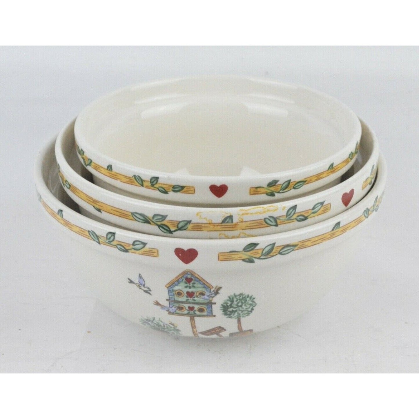 Set x3 Vintage Thomson Pottery Birdhouse Ceramic Soup Cereal Bowl Plate White