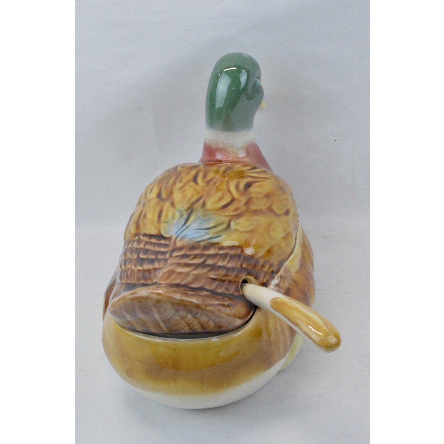 Olfaire Mallard Duck Shaped Ceramic Serving Soup Tureen Ladle Lid Made Portugal