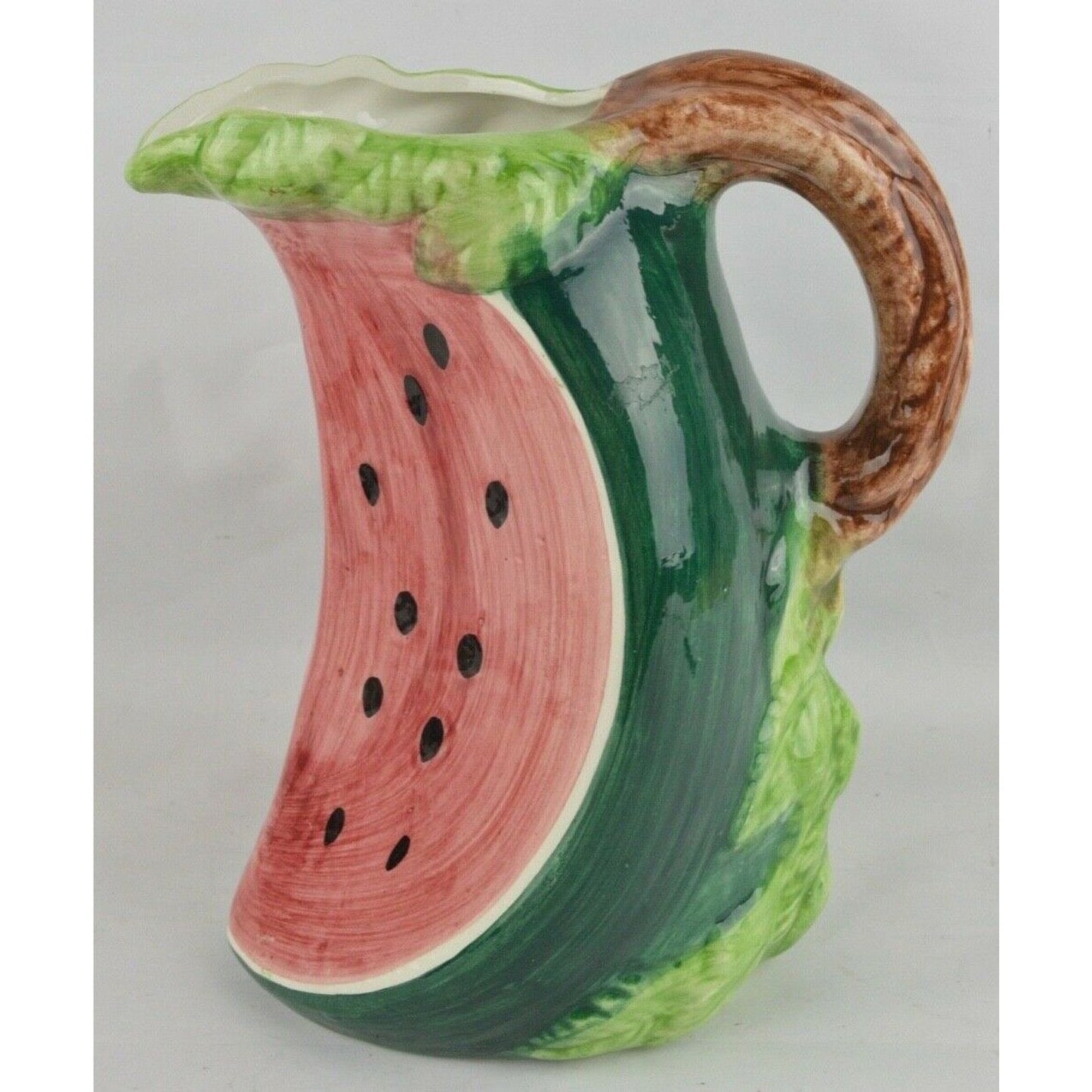 Ceramic Pitcher Jar Watermelon Slice Shape Made In Italy Hand Painted Majolica