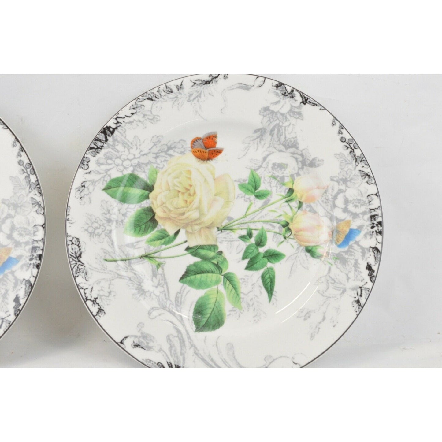 Set Of x8 Salad Plates American Atelier Porcelain Rose Toile Flowers 5232 8''