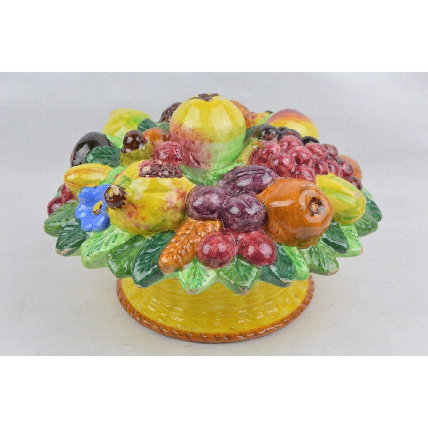 Ceramic Fruit 3D Basket Canister Jar Stand Centerpiece Made In Italy Multicolor