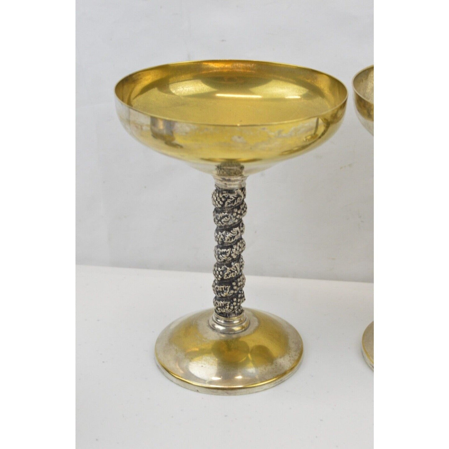 Set Vintage Brass Silverplated Champagne Glass Goblets Cup Roma SL Madrid Spain