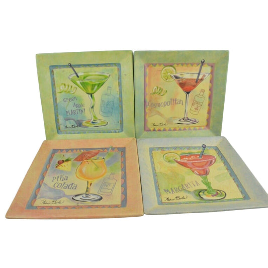 4x Plates Tam San Designs Andrew Hand Painted Cocktail Drink Martini Decorative