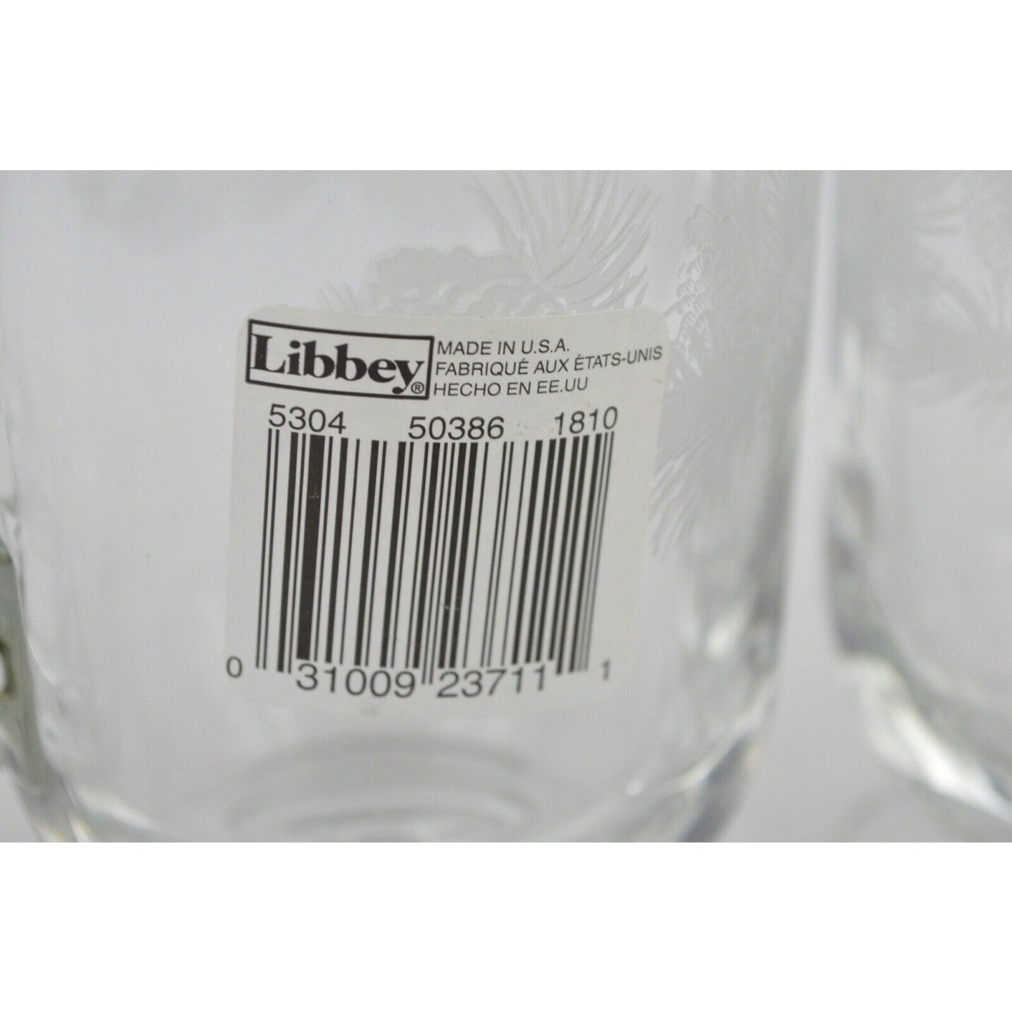 Set x4 Libbey Crystal Glass Clear Coffee Mug Cup Etched Ribbed Irish Made USA