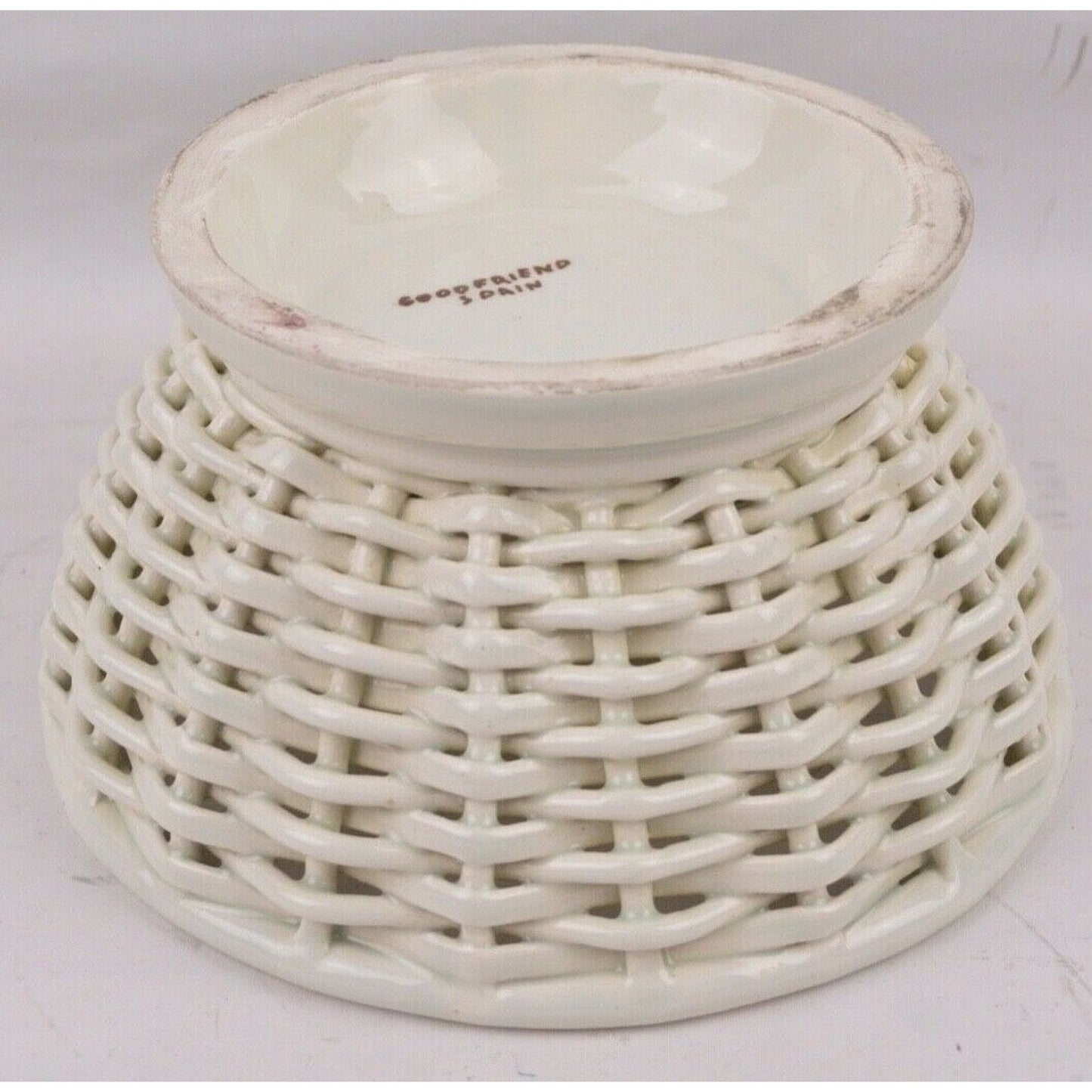 Vintage Open Weave Woven Twisted Rope White Ceramic Flower Pot Basket Spain