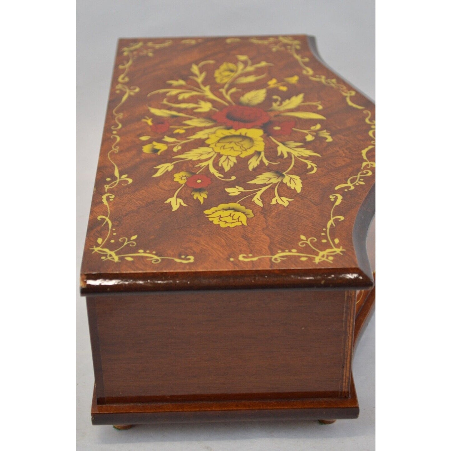 Vintage Wood Marquetry Dresser Jewelry Music Box By Linden w Toyo Movement Japan