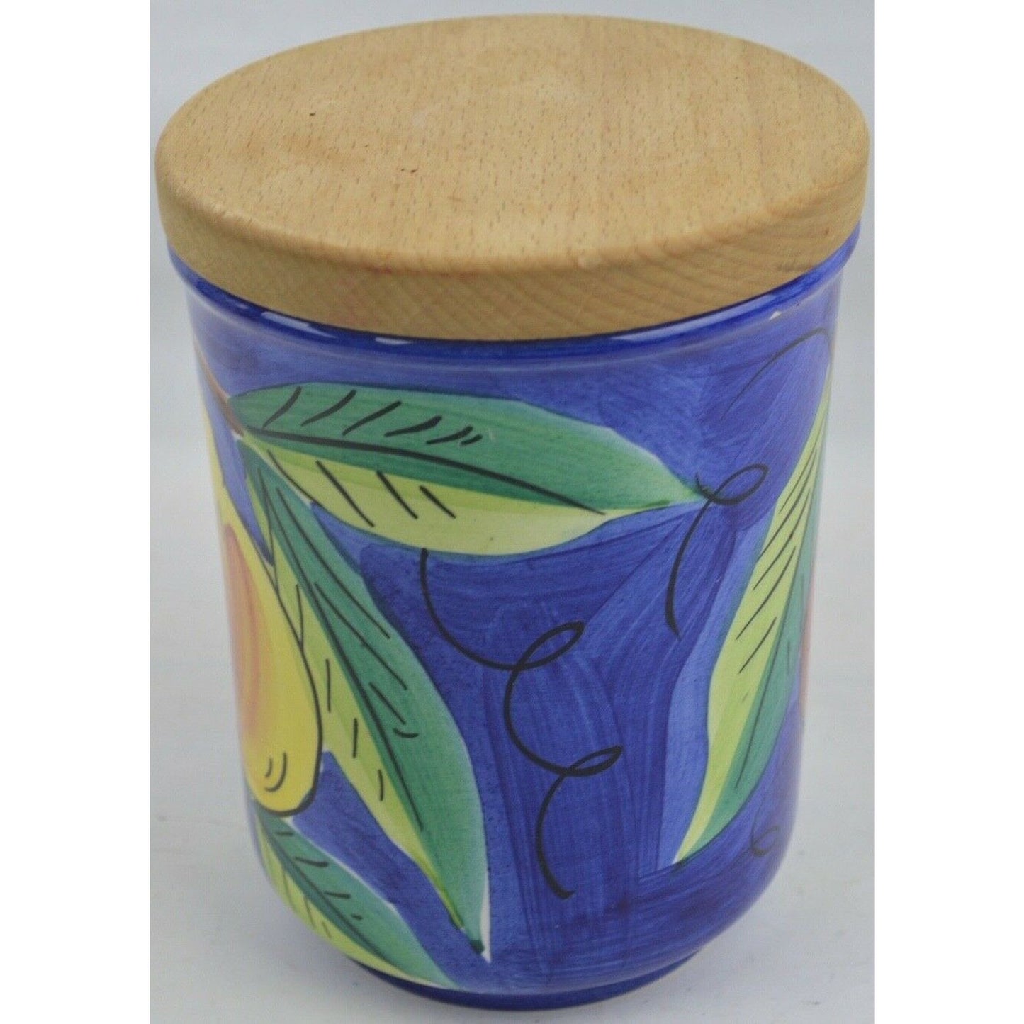 Starbucks Coffee Ceramic Canister Jar Hand Painted Made Italy Blue Fruit Pear