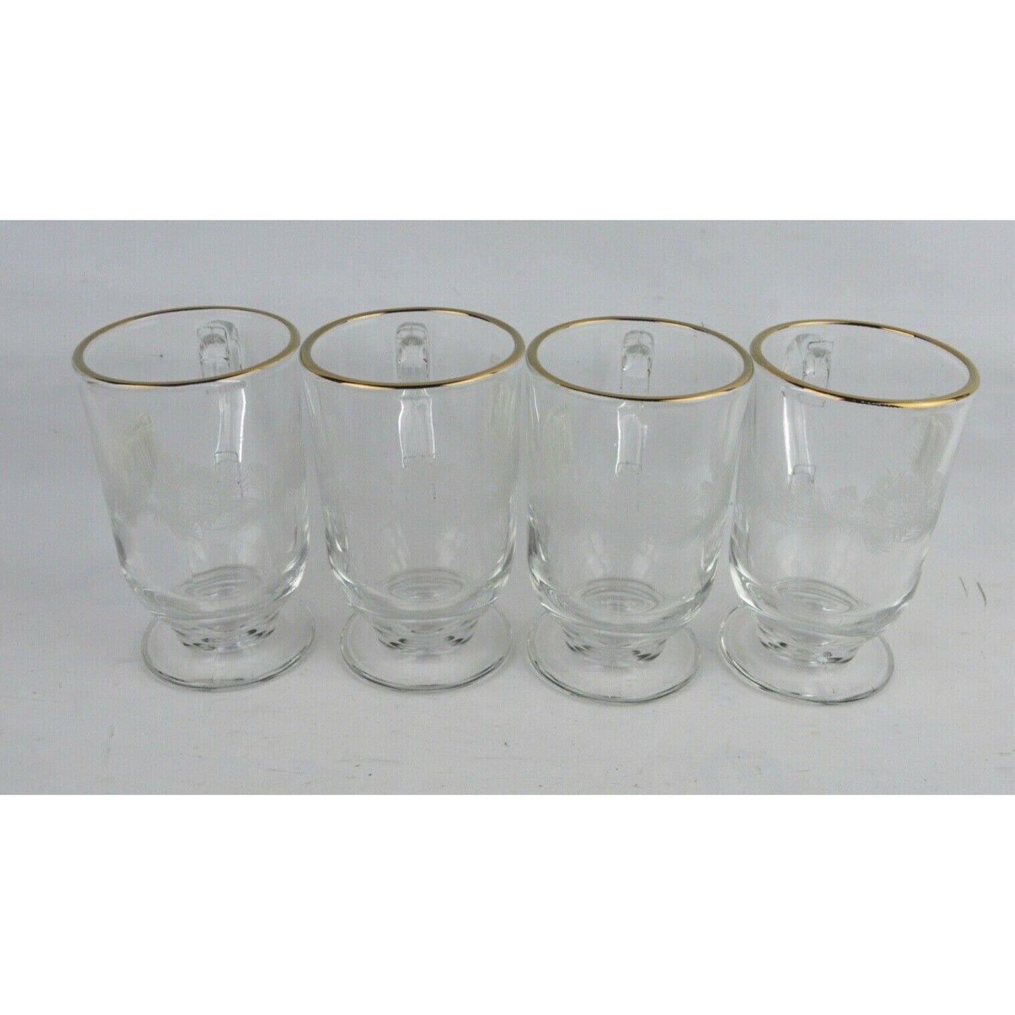 Set x4 Libbey Crystal Glass Clear Coffee Mug Cup Etched Ribbed Irish Made USA