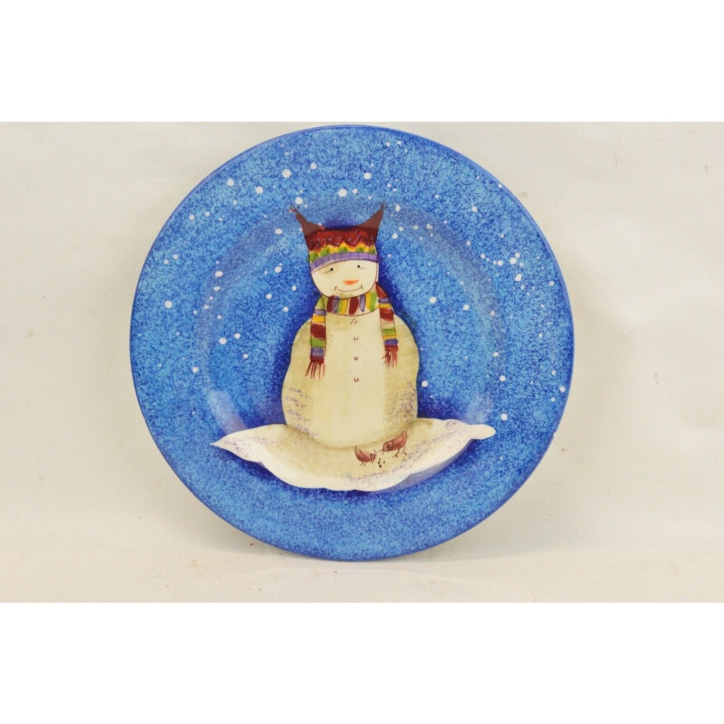 Set Of 4x Salad Plates Sakura Table Snowman Christmas Ceramic Blue Debbie Taylor