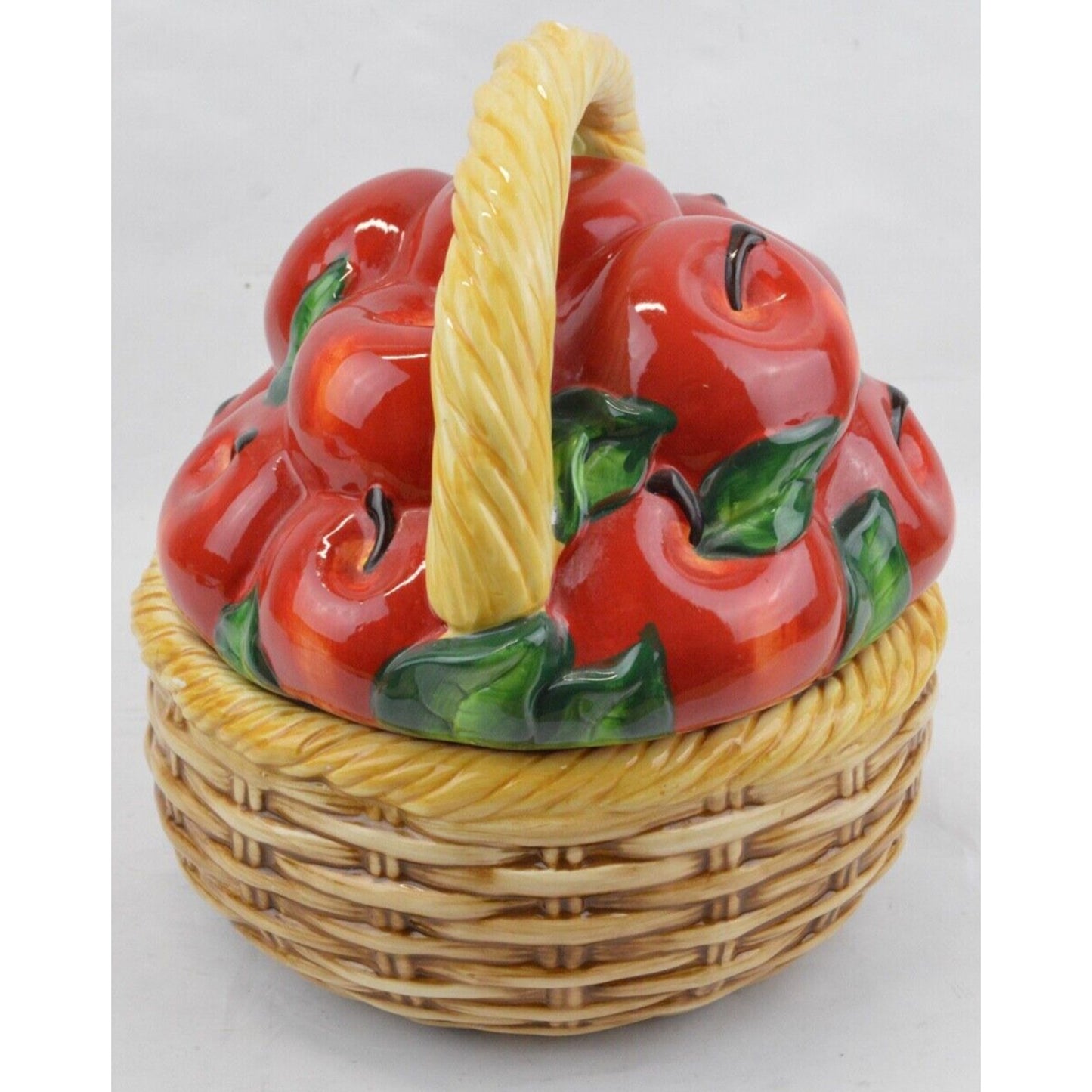 Set Of 2x Ceramic Apple Basket Cookie Jar Canister Red Harvest 3D