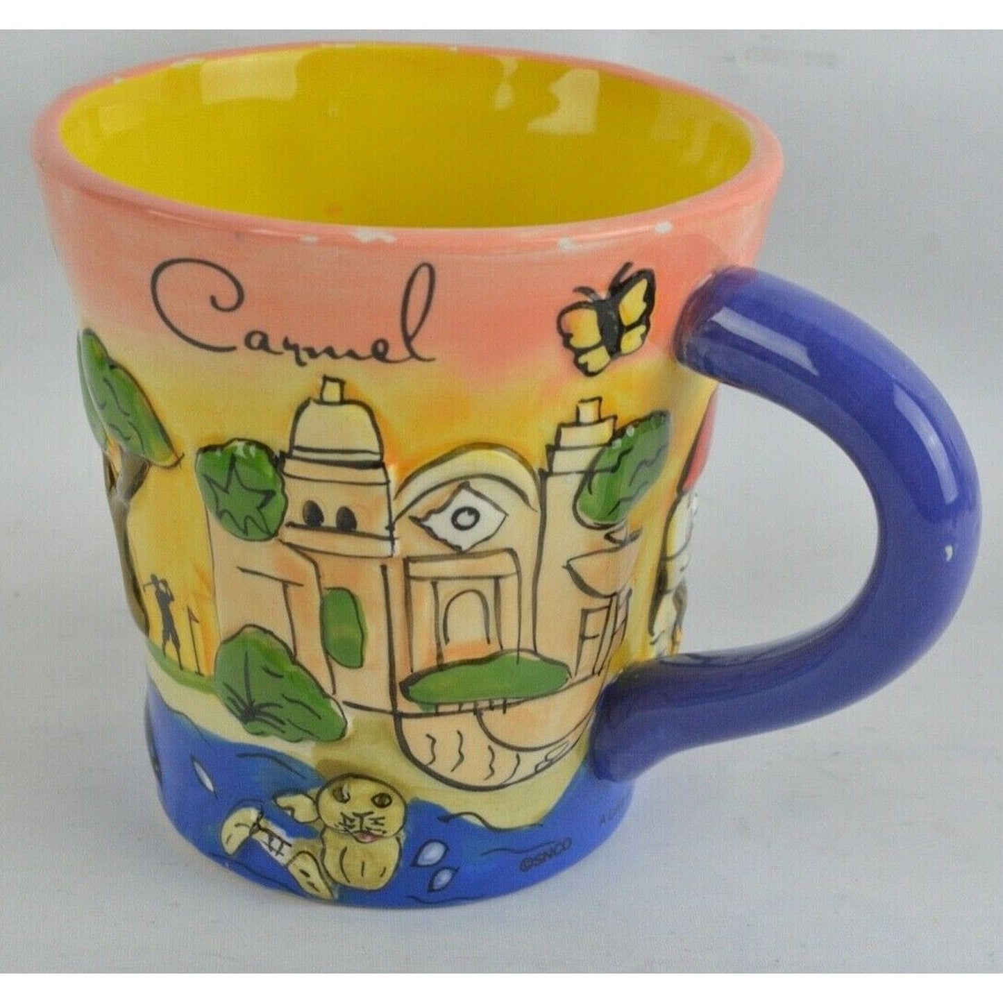 NOVELTY City Ceramic Coffee Mug Monterey Carmel Hand Painted Puff Trumpet