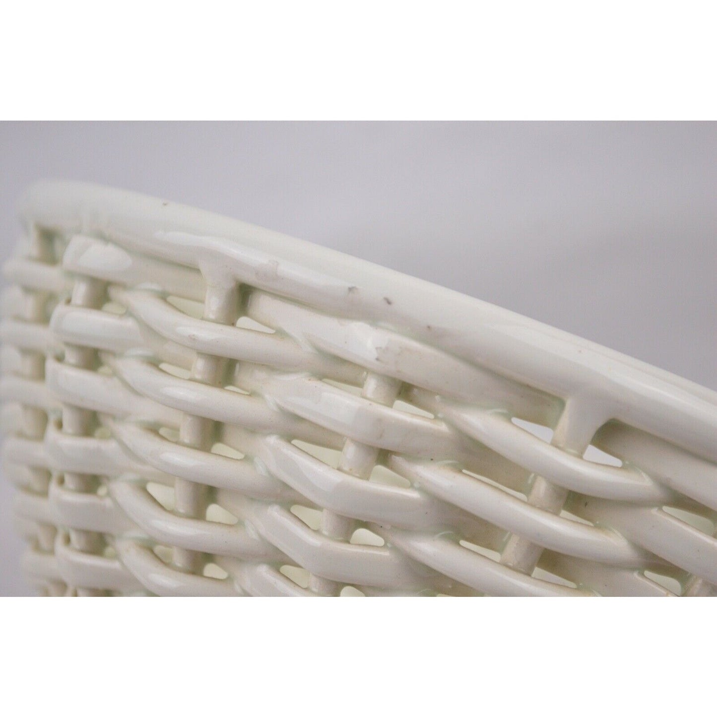 Vintage Open Weave Woven Twisted Rope White Ceramic Flower Pot Basket Spain