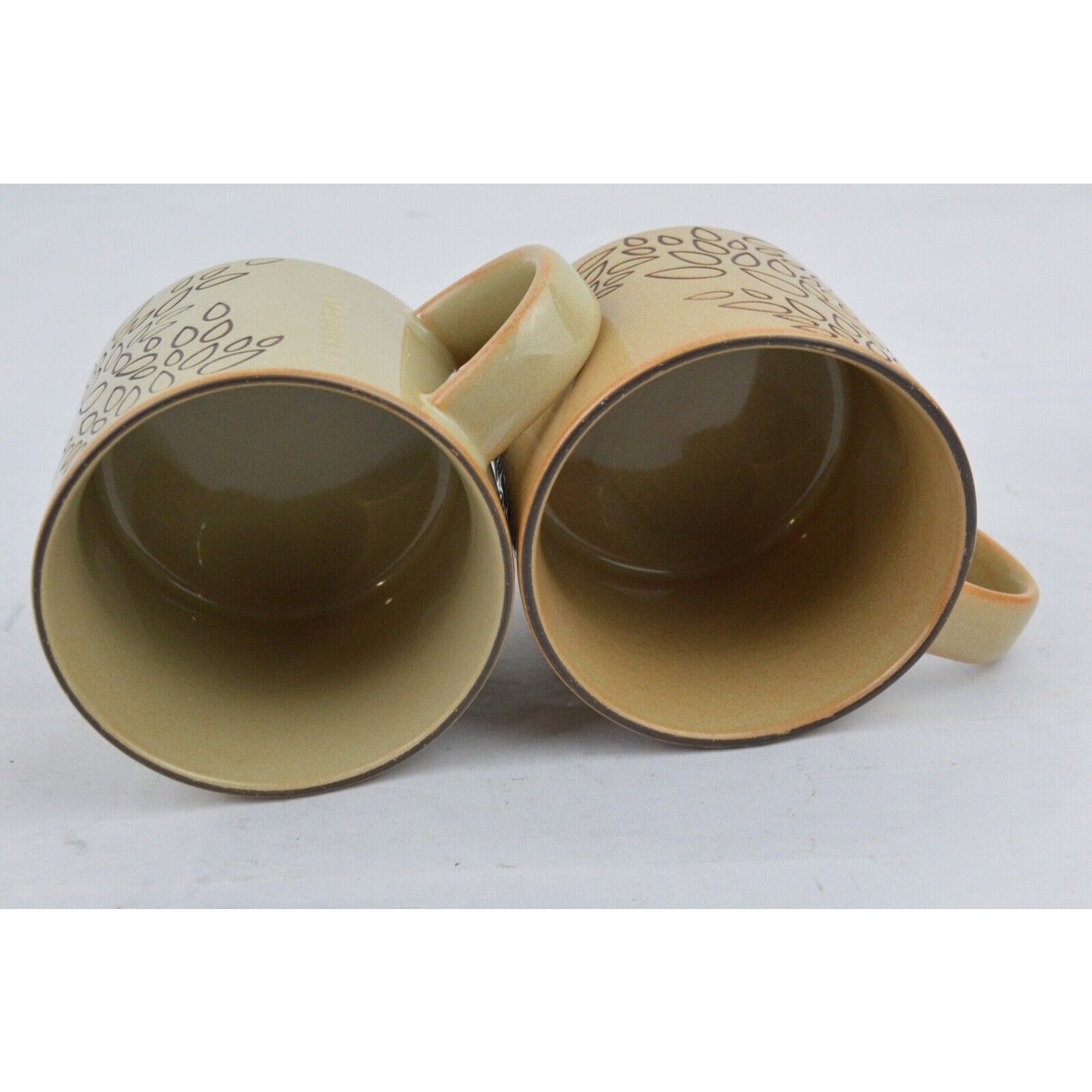 Set Of 4x Coffee Mug Cup Starbucks 2013 Brown Tan Engraved Leaves 14oz Ceramic