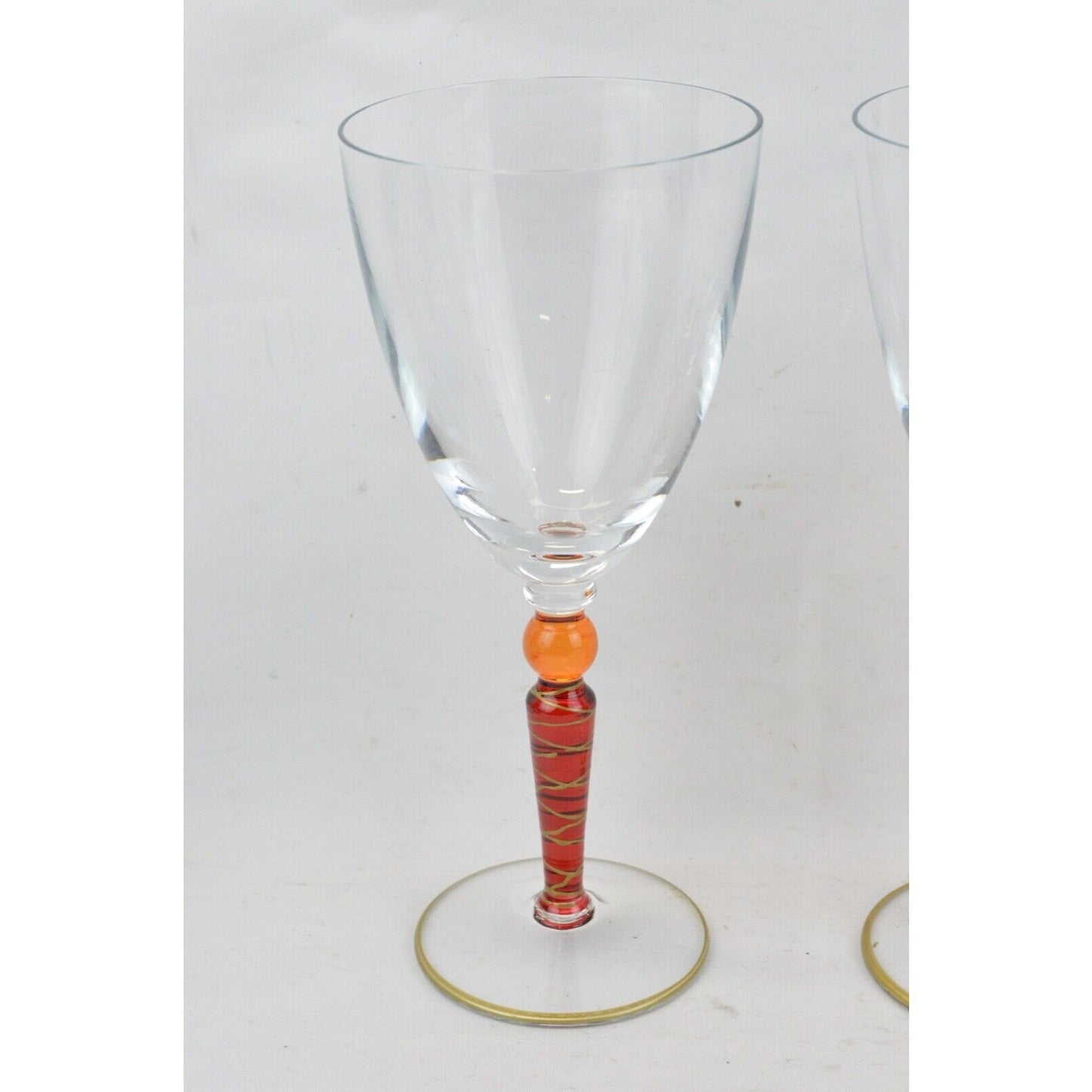 Set x3 PIER 1 Orbit Spice Pattern Wine Glass Glasses Red Orange Ball Ruby Stem