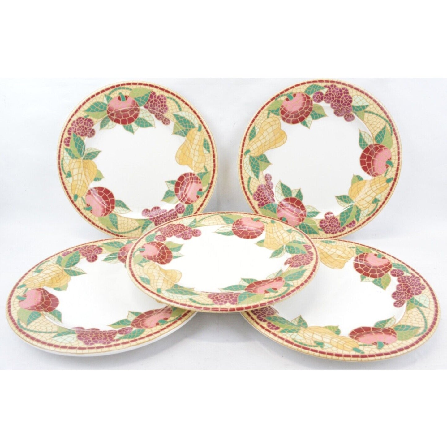 Set 5x Pier 1 Mosaic Fruit Pattern Italian Ceramic Salad Plates Earthenware 10''