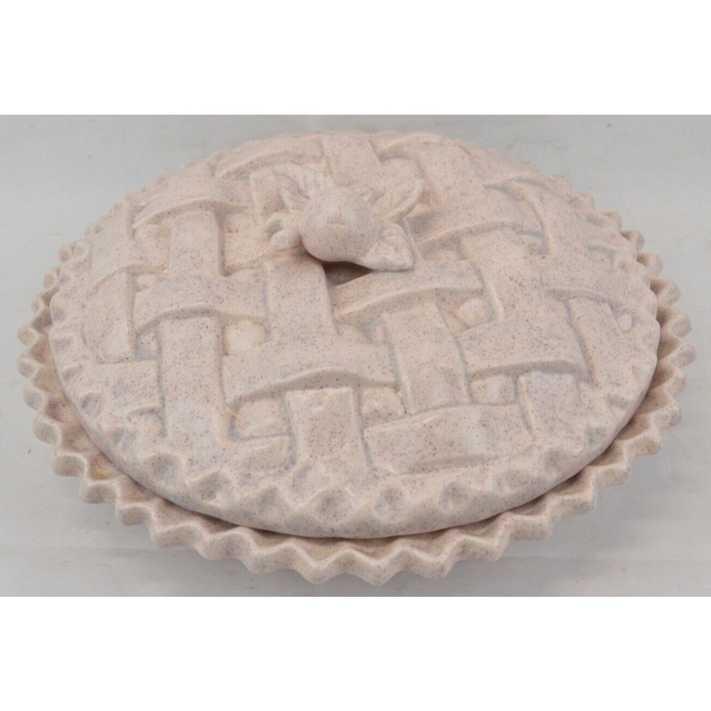 Ceramic Pie Dish Holder Keeper Covered Lid Cherry Shape Crust Plate Pink 3D 11''