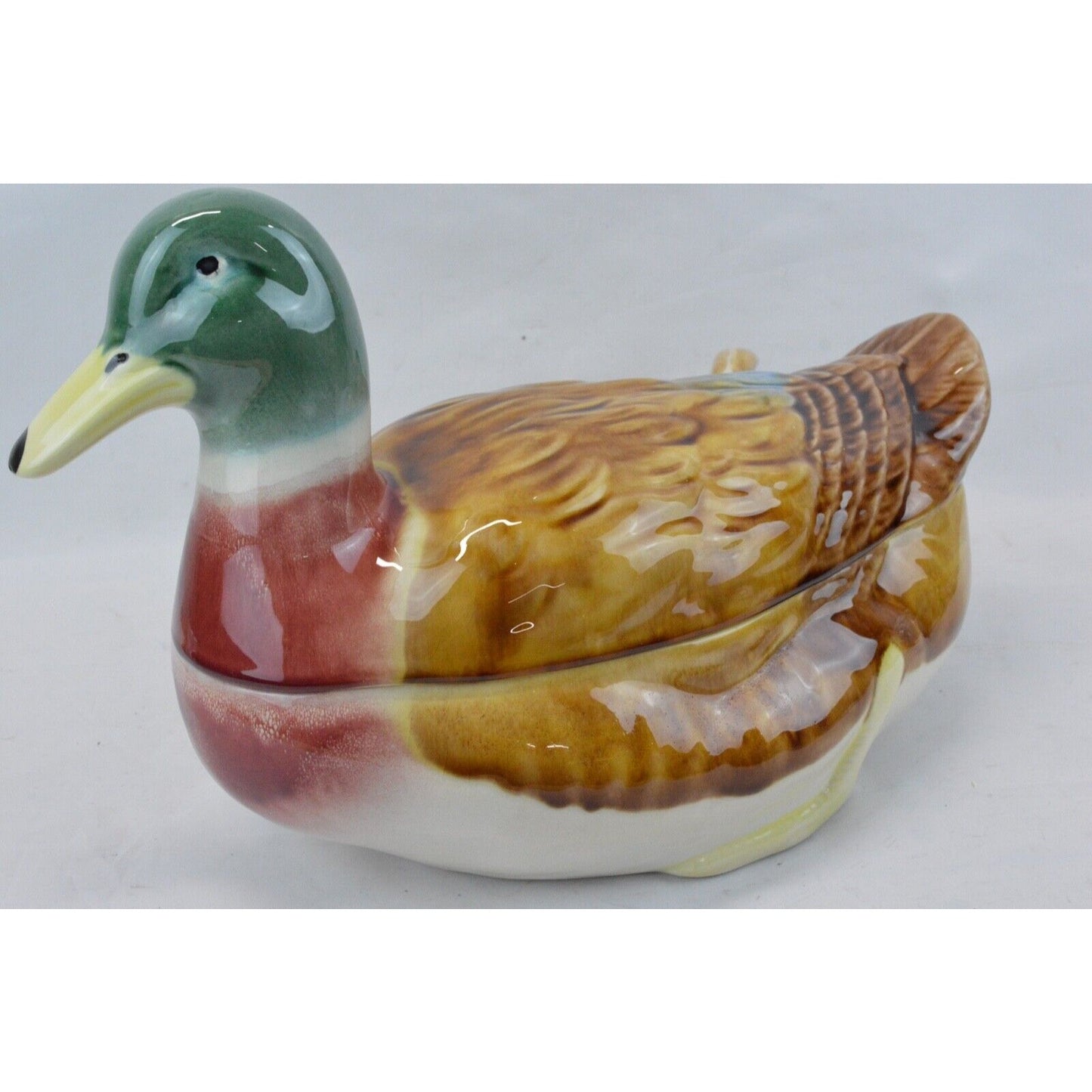 Olfaire Mallard Duck Shaped Ceramic Serving Soup Tureen Ladle Lid Made Portugal