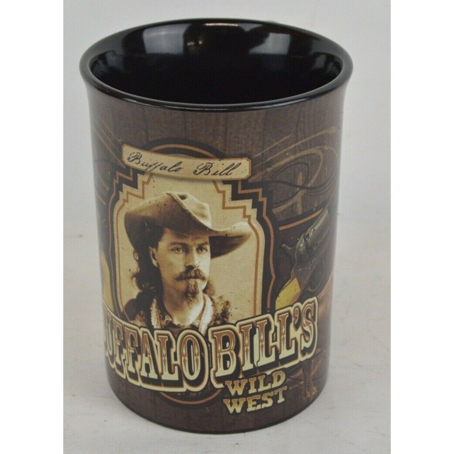 Buffalo Bill's Wild West Ceramic Coffee Mug Cup Brown Gun Handle 3D