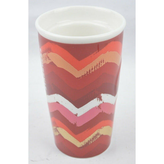 Ceramic Coffee Tumbler Mug Starbucks 2014 Red Chevron Zig Zag Travel 10oz