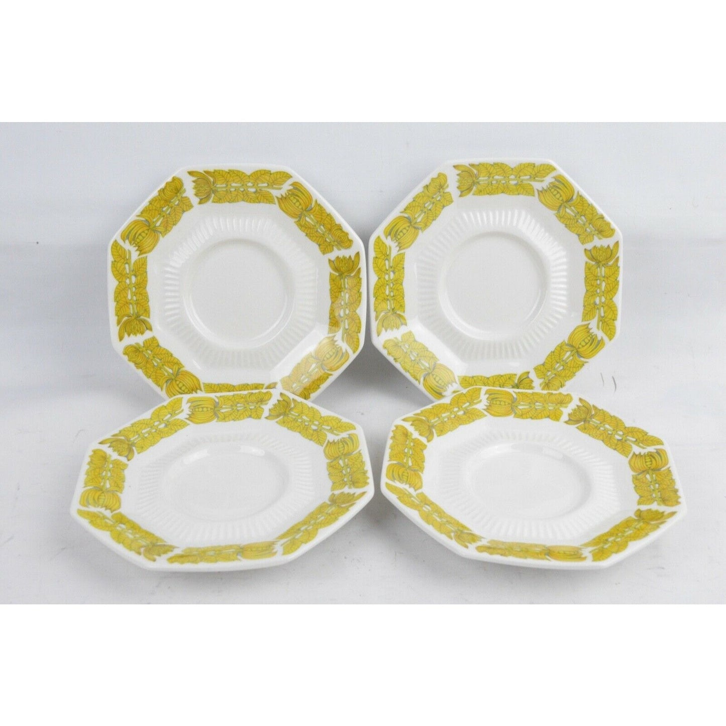 Lot  x7 Independence Ironstone Saucer Side Plate by Interpace Yellow Octagonal