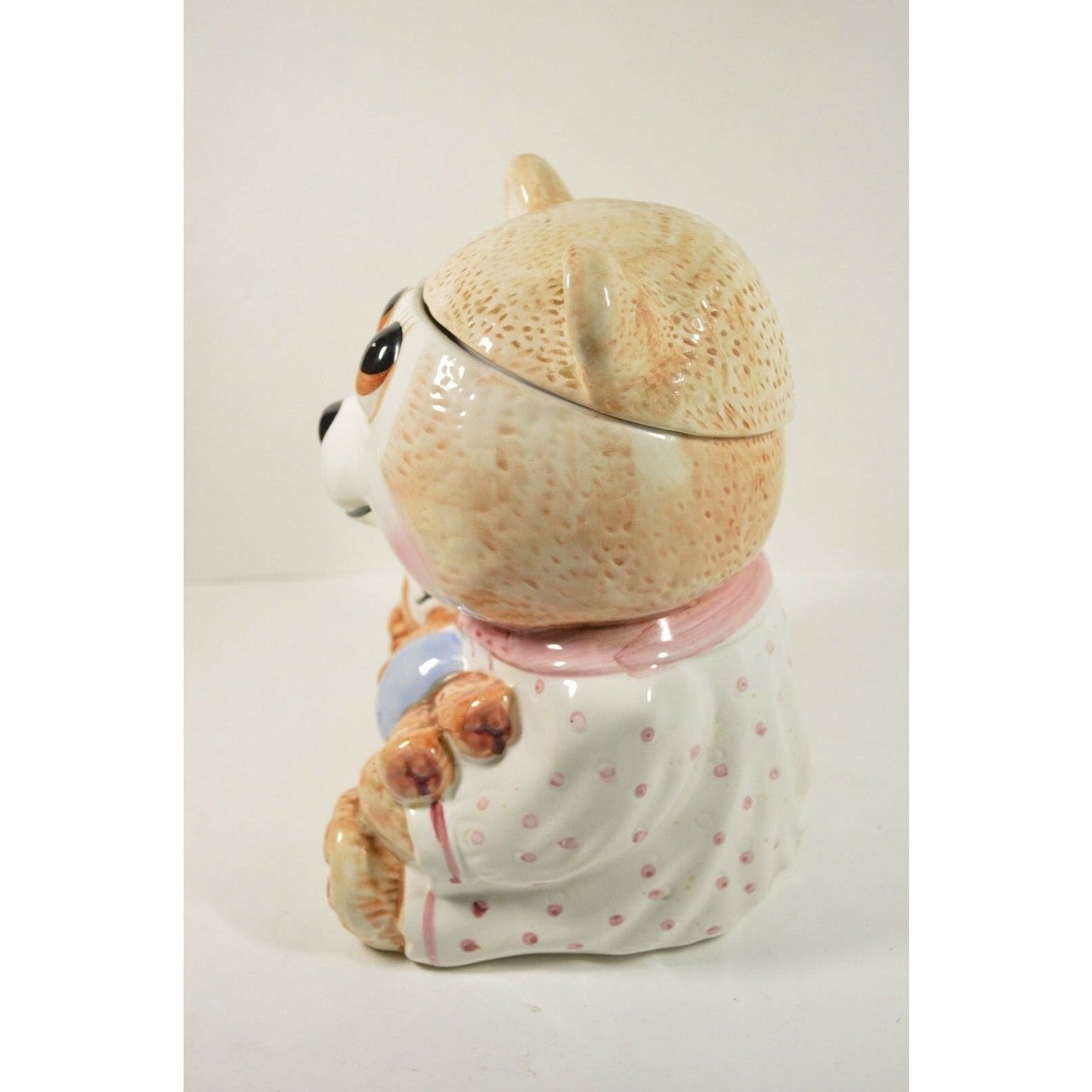 3D Ceramic Cookie Jar Teddy Bear Carrying Baby Made In Taiwan