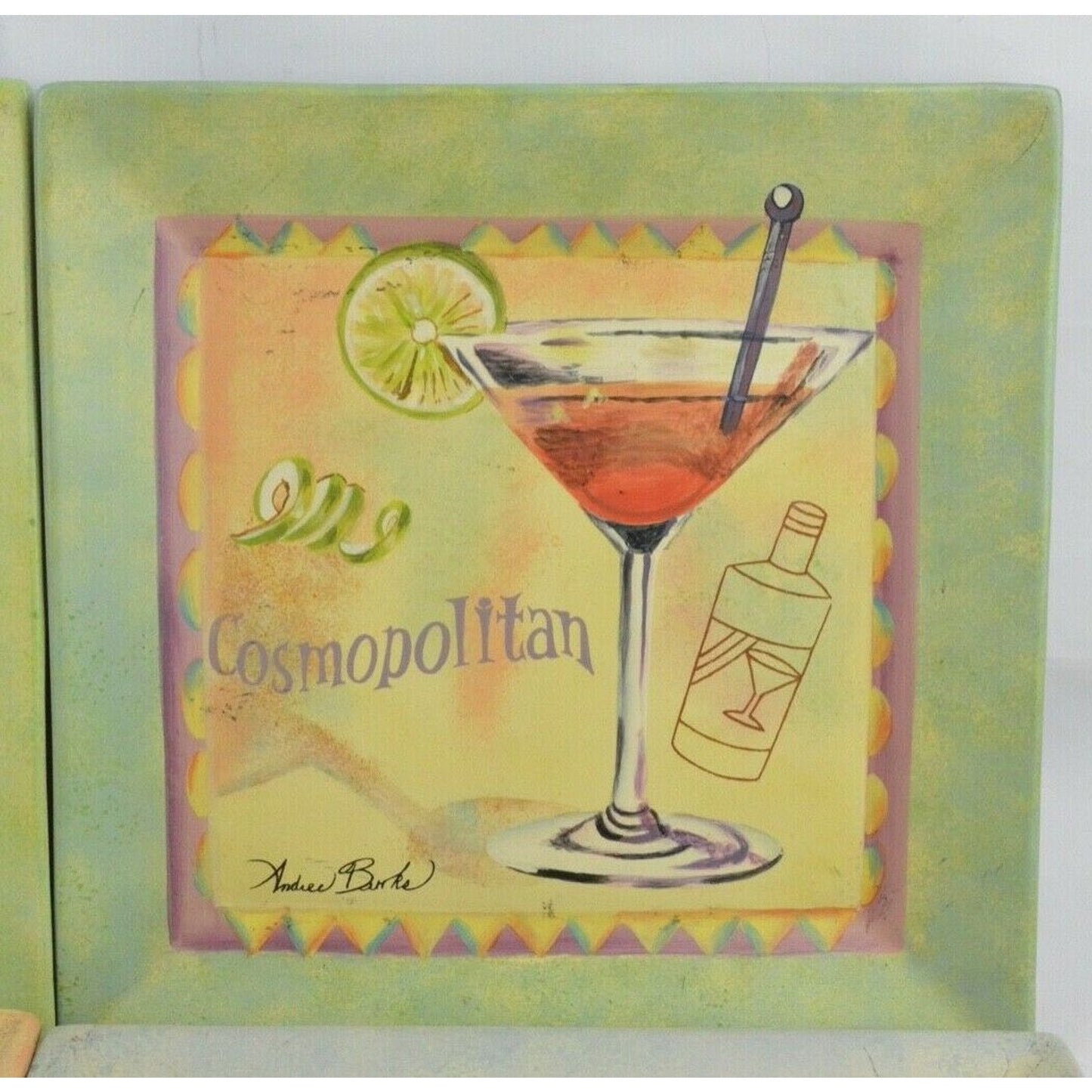 4x Plates Tam San Designs Andrew Hand Painted Cocktail Drink Martini Decorative