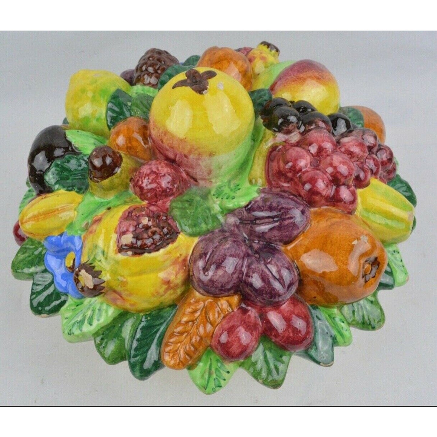 Ceramic Fruit 3D Basket Canister Jar Stand Centerpiece Made In Italy Multicolor