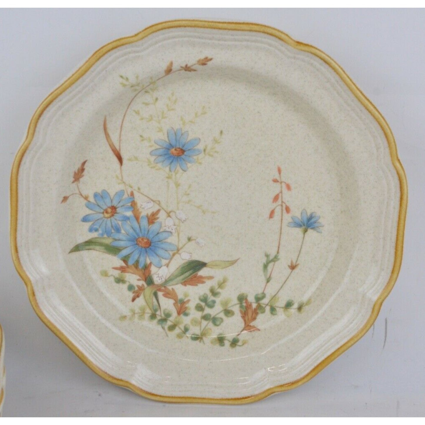 Set x5 Mikasa Stoneware Bowl Plate Blue Beige Daisies Pattern #EB 804 EUC Japan