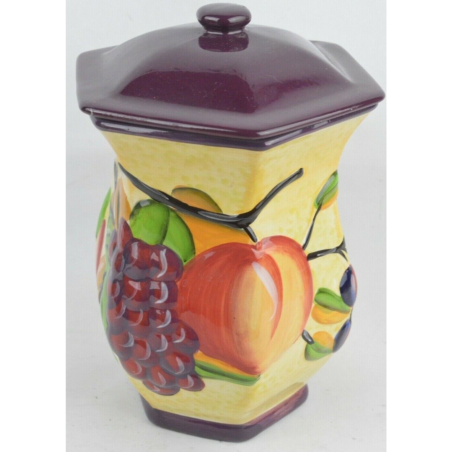 Biscotti Fruit Ceramic Cookie Canister Jar Hand Painted NONNI'S Purple Colorful