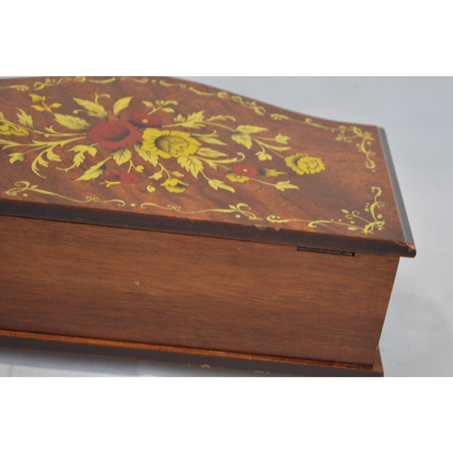 Vintage Wood Marquetry Dresser Jewelry Music Box By Linden w Toyo Movement Japan