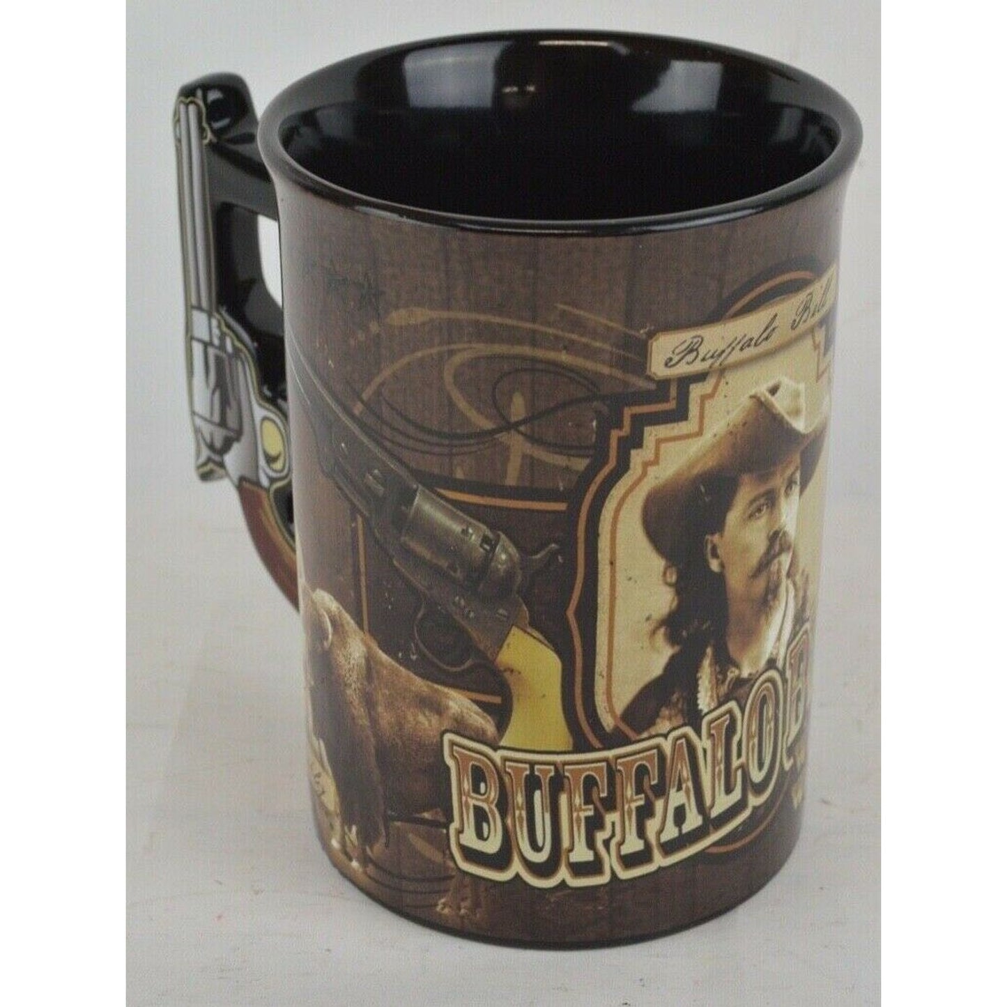 Buffalo Bill's Wild West Ceramic Coffee Mug Cup Brown Gun Handle 3D