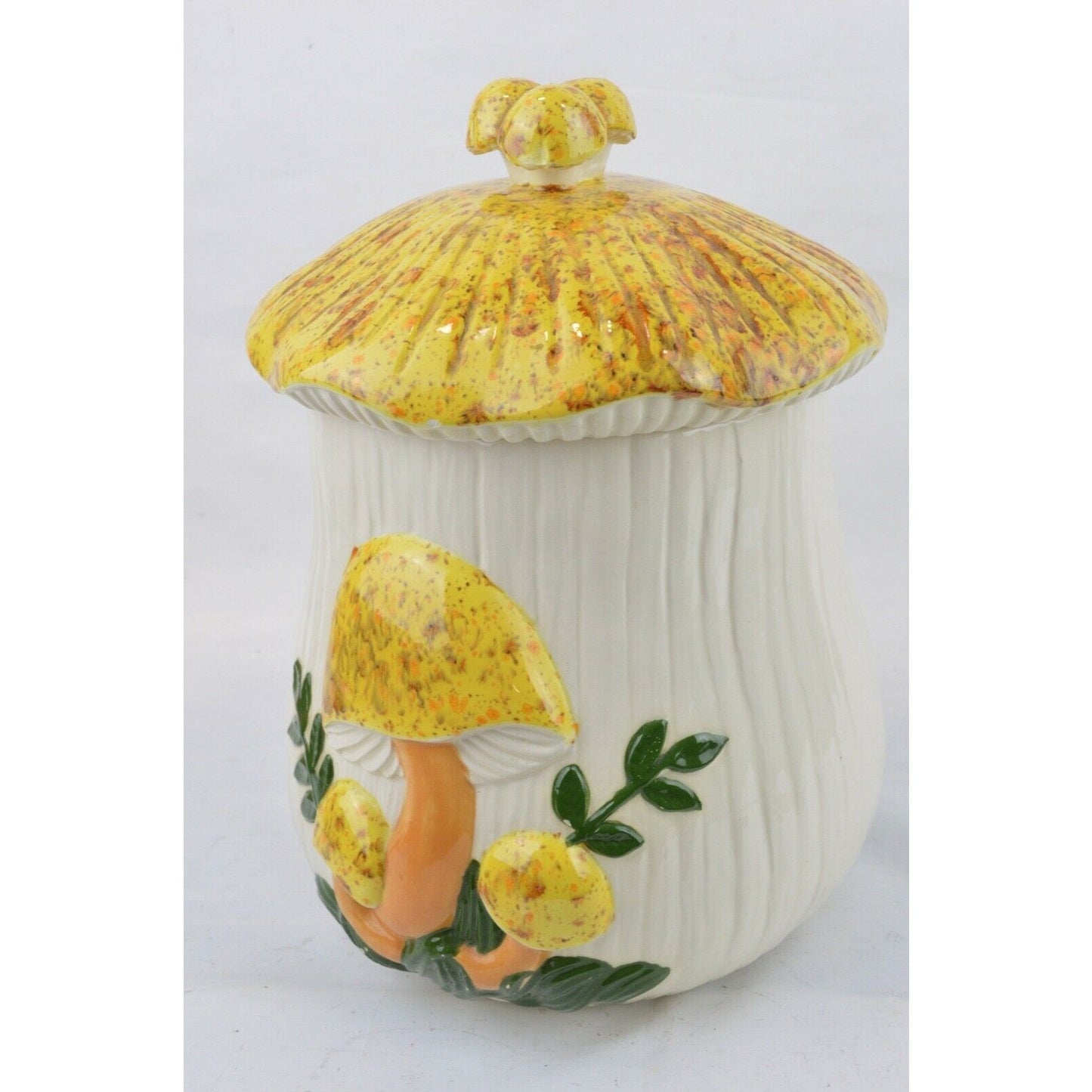 Set Of x2 Arnel's Glazed Ceramic Mushroom Canister Cookie Jar 3D Yellow Tan