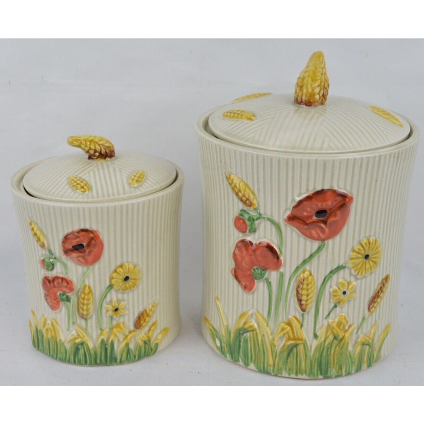 Set Of 2x Vintage LEFTON Made Japan Canister Cookie Jar Garden Weave Flowers 3D