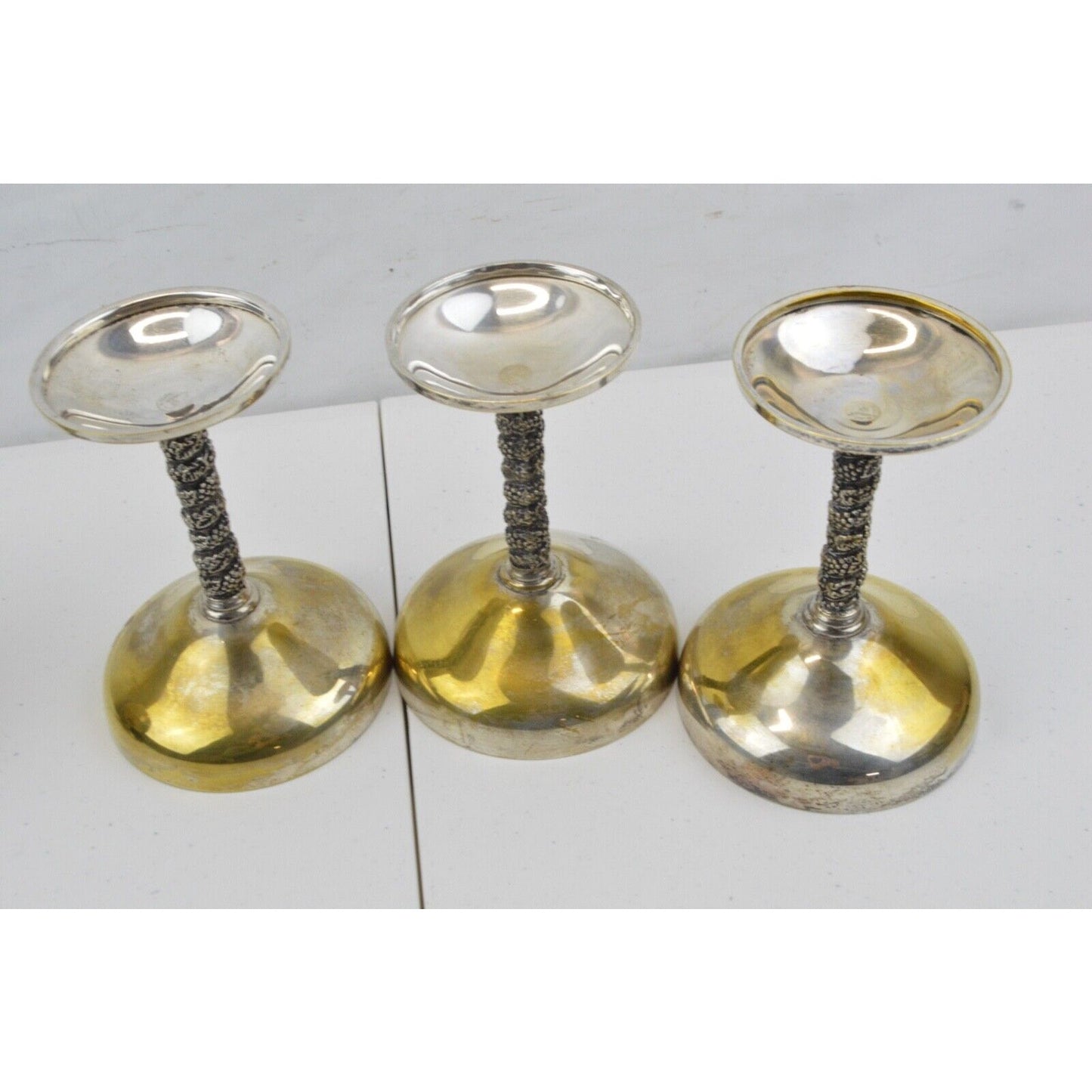 Set Vintage Brass Silverplated Champagne Glass Goblets Cup Roma SL Madrid Spain