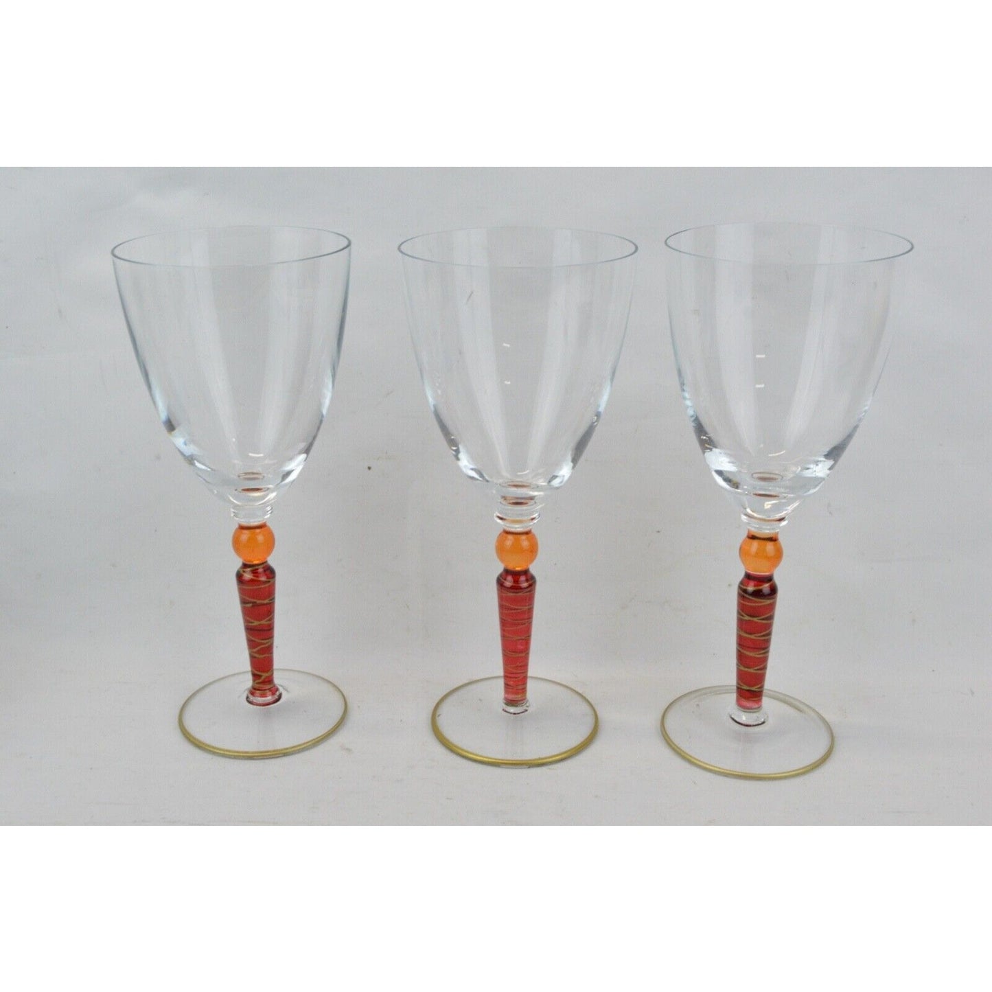 Set x3 PIER 1 Orbit Spice Pattern Wine Glass Glasses Red Orange Ball Ruby Stem