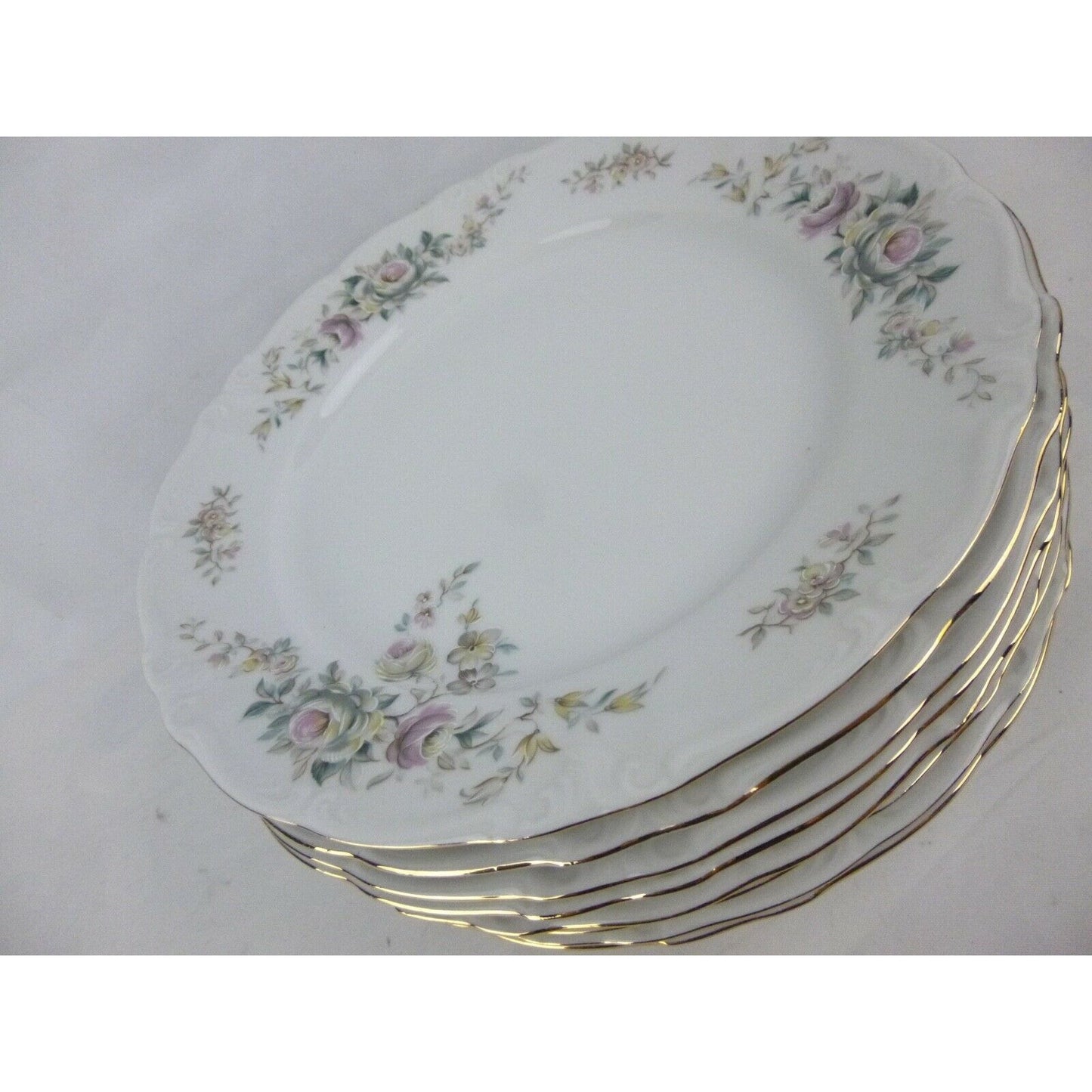 Set x8 Donner Plates Winterling Schwarzenbach Bavaria Germany Flower Gold 10''