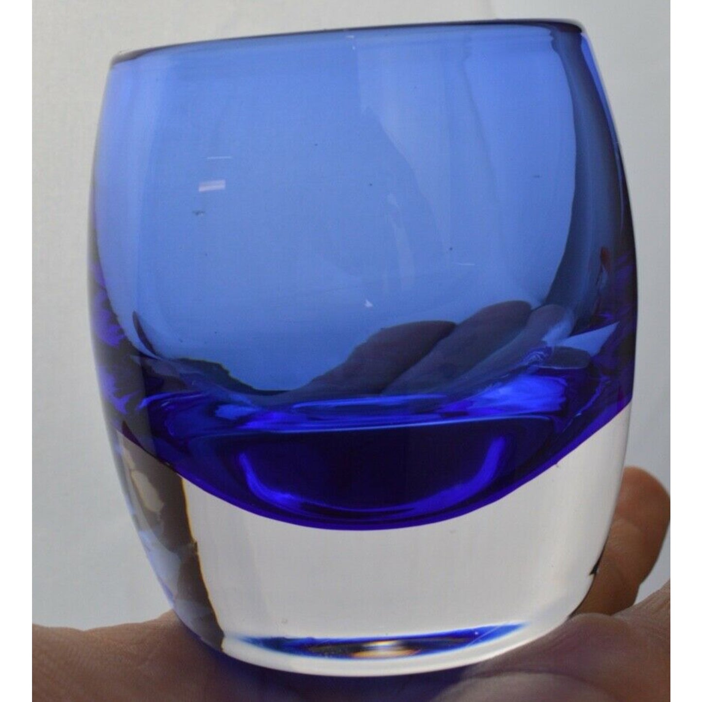 Set Of 3 Crate and Barrel Diva Votive Cobalt Blue Art Glass Candle Holder