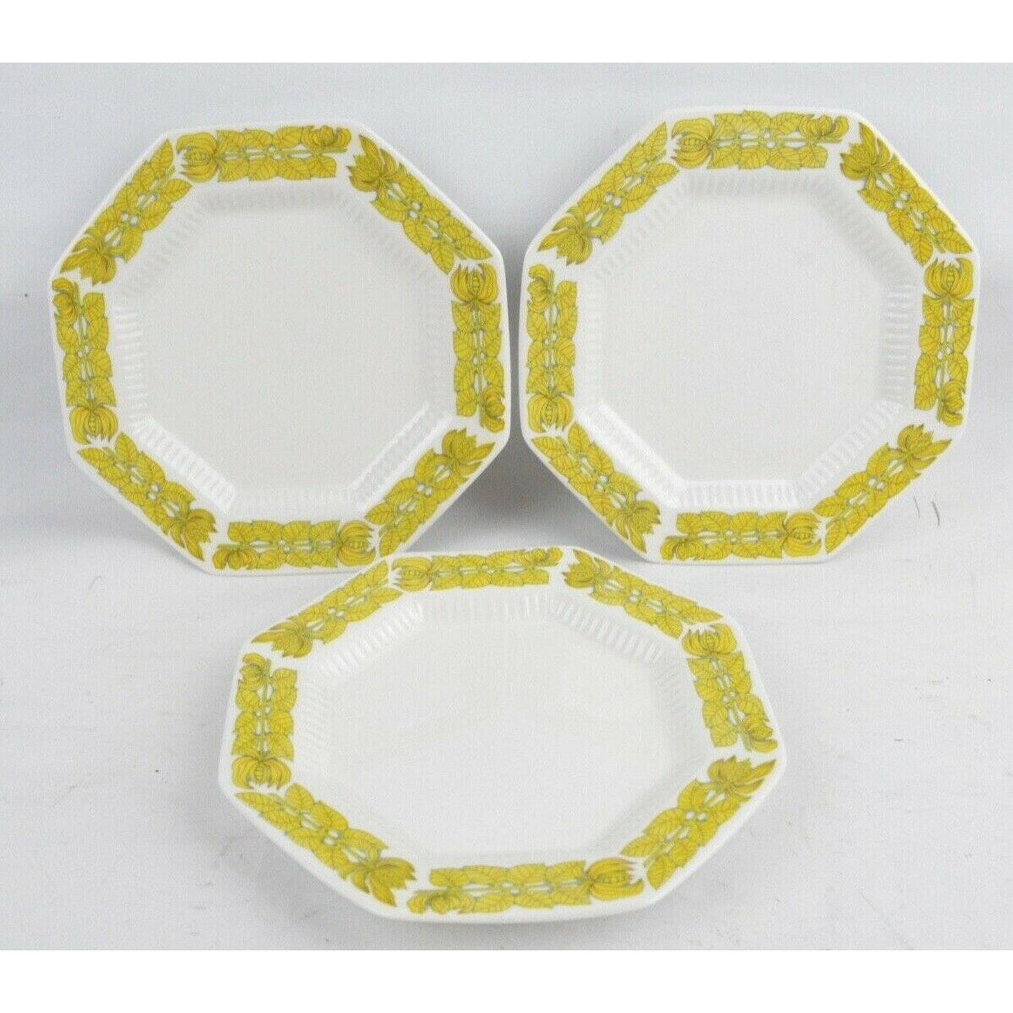 Lot  x7 Independence Ironstone Saucer Side Plate by Interpace Yellow Octagonal