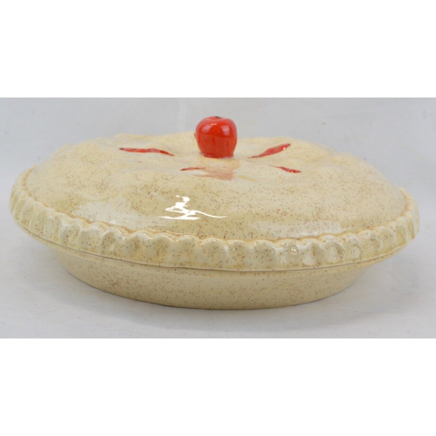 Ceramic Covered Cherry Pie Plate Dish Holder Keeper W/ Lid Vintage