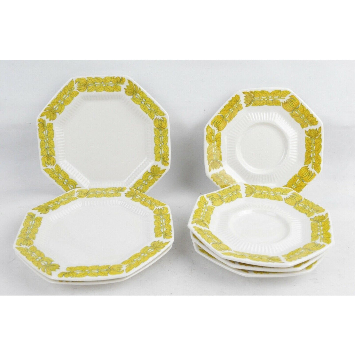 Lot  x7 Independence Ironstone Saucer Side Plate by Interpace Yellow Octagonal