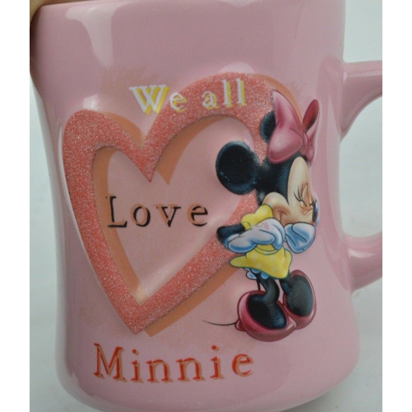 Ceramic Coffee Mug Cup Walt Disney World Minnie Mouse Pink "We All Love Minnie"