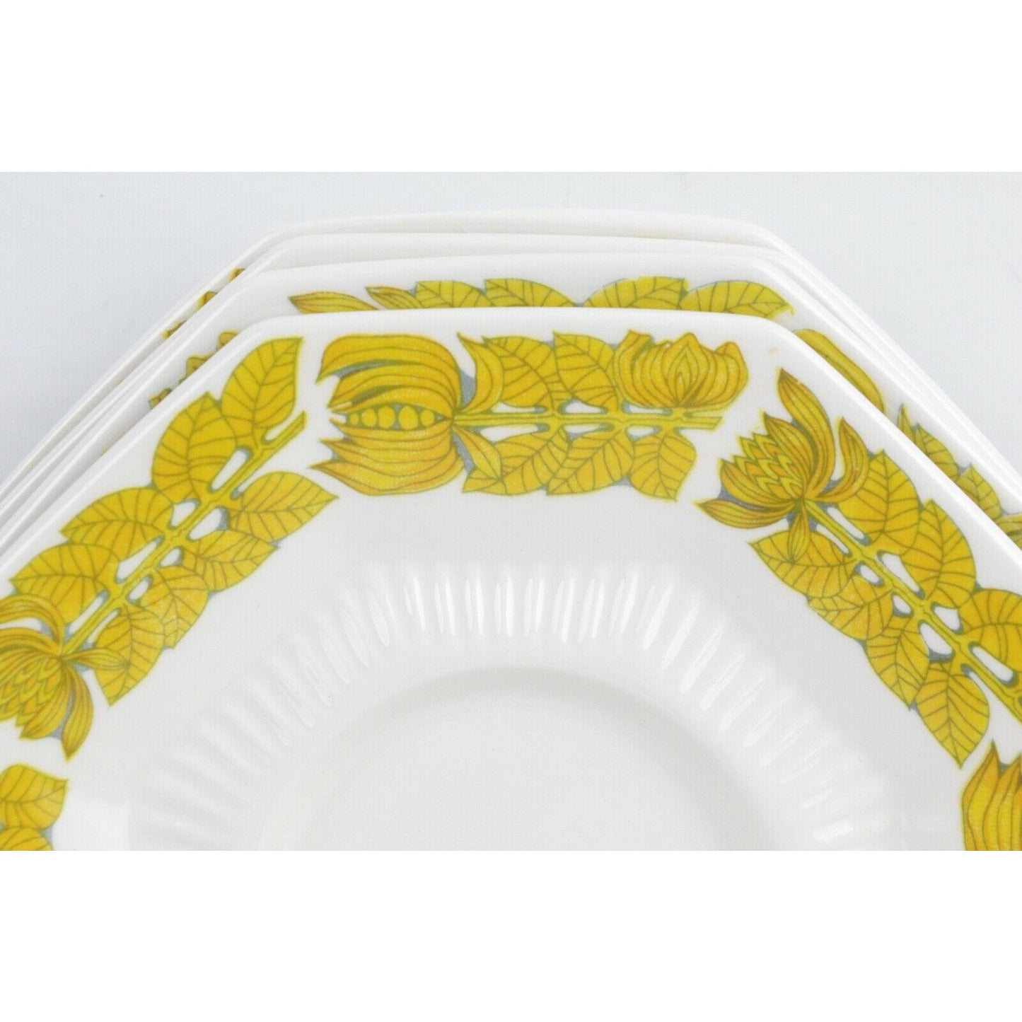 Lot  x7 Independence Ironstone Saucer Side Plate by Interpace Yellow Octagonal