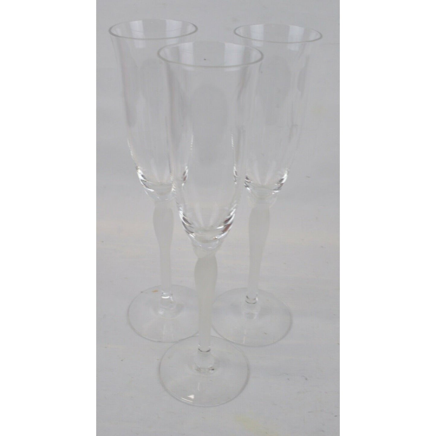 Set Of 3x Lenox Spring Mist Champagne Flutes Crystal FLOSTED STWISTED Stem Clear