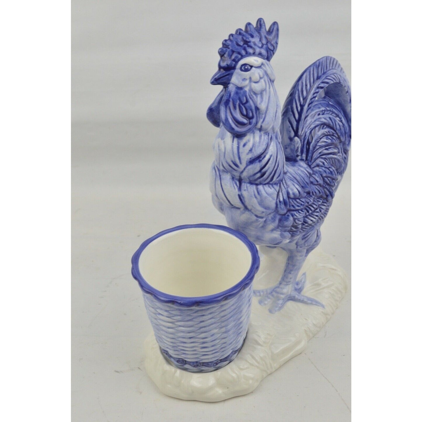 Seymour Mann Inc Blue Rooster Basket Hand Painted Faience Ceramic Rare