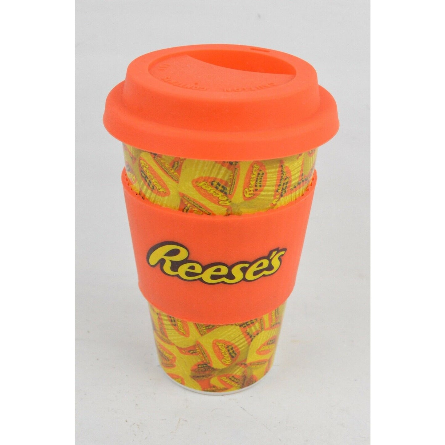 Reese's Peanut Butter Ceramic Coffee Mug Cup Tumbler 16oz Silicone Lid Grip