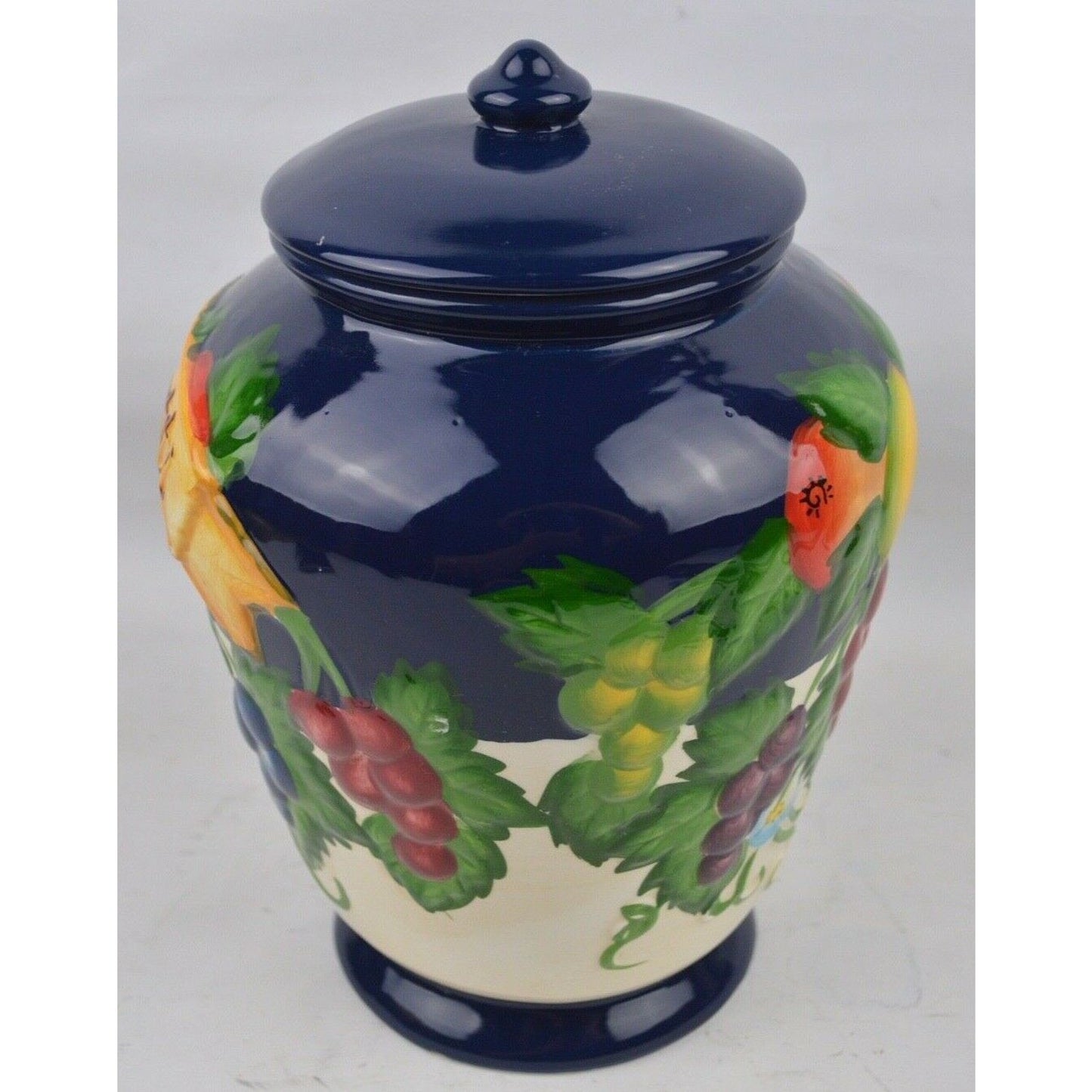 Ceramic Cookie Jar Canister Nonni's biscotti Blue Tuscany Grapes Hand painted